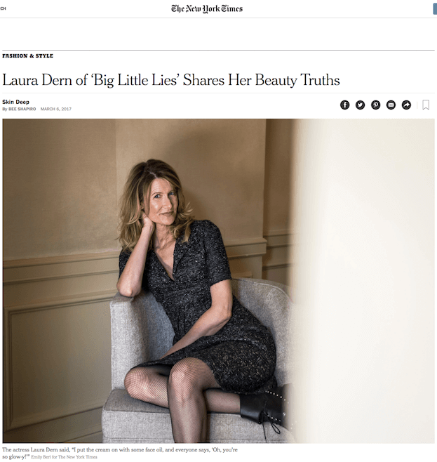 Laura Dern of ‘Big Little Lies’ Shares Her Beauty Truths (Including Camellia Oil!!) in NY Times